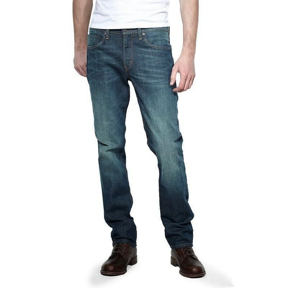 Levis 505 34x24 Hemmed Mens Classic Straight Leg Jeans, Stretch, Whiskered, Nice